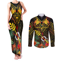 Papua New Guinea Chimbu Province Couples Matching Tank Maxi Dress and Long Sleeve Button Shirts Papua Niugini Coat Of Arms With Flag Style - Wonder Print Shop