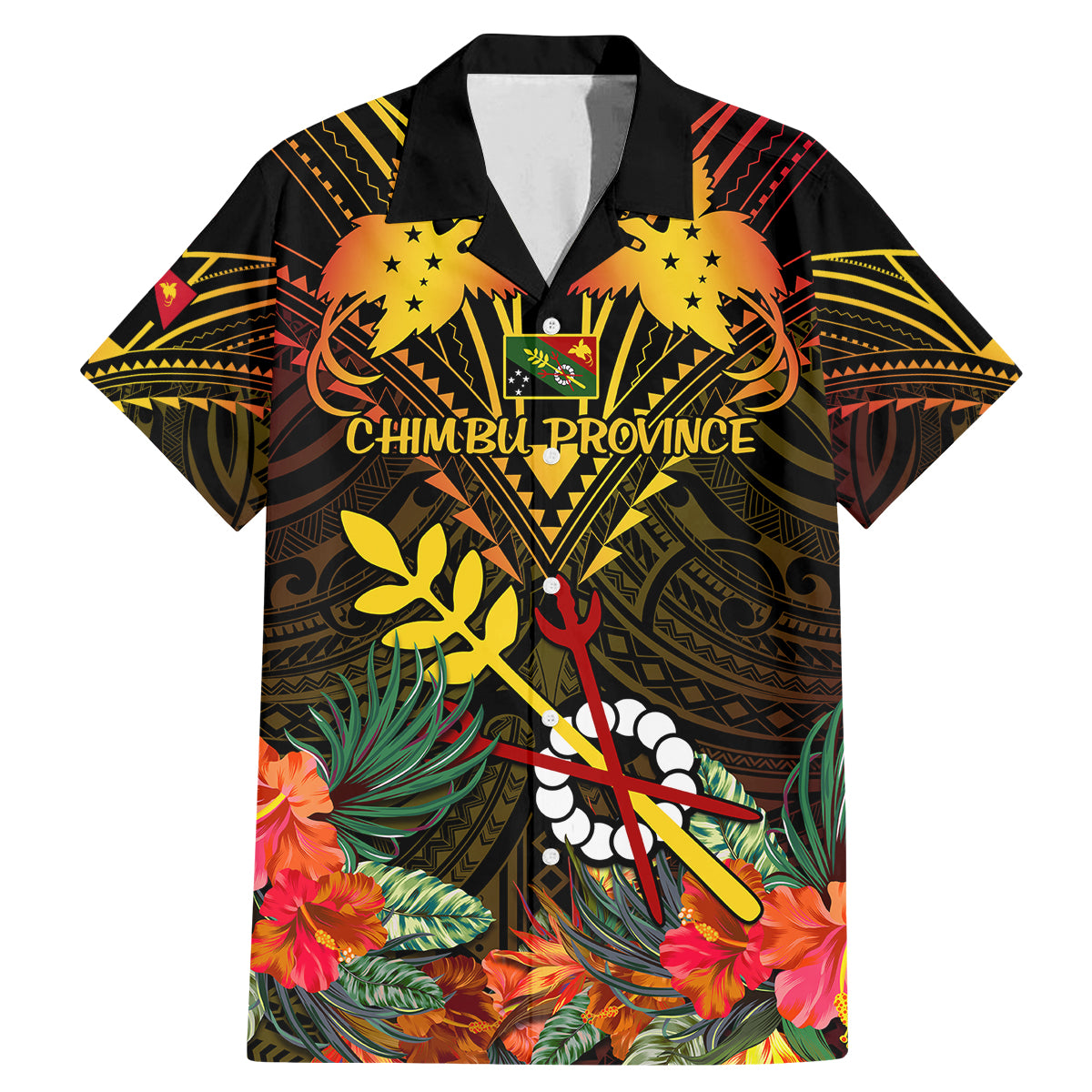 Papua New Guinea Chimbu Province Family Matching Mermaid Dress and Hawaiian Shirt Papua Niugini Coat Of Arms With Flag Style - Wonder Print Shop