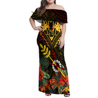 Papua New Guinea Chimbu Province Family Matching Off Shoulder Maxi Dress and Hawaiian Shirt Papua Niugini Coat Of Arms With Flag Style - Wonder Print Shop