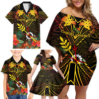 Papua New Guinea Chimbu Province Family Matching Off Shoulder Short Dress and Hawaiian Shirt Papua Niugini Coat Of Arms With Flag Style - Wonder Print Shop