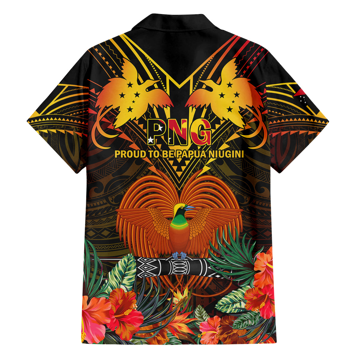 Papua New Guinea Chimbu Province Family Matching Off Shoulder Short Dress and Hawaiian Shirt Papua Niugini Coat Of Arms With Flag Style - Wonder Print Shop