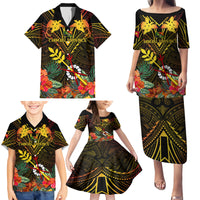 Papua New Guinea Chimbu Province Family Matching Puletasi Dress and Hawaiian Shirt Papua Niugini Coat Of Arms With Flag Style - Wonder Print Shop