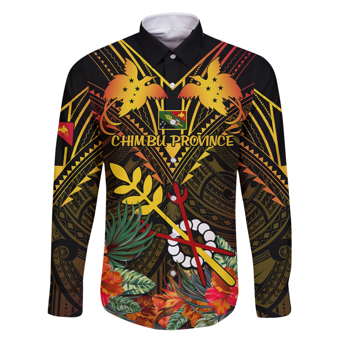 Papua New Guinea Chimbu Province Family Matching Puletasi Dress and Hawaiian Shirt Papua Niugini Coat Of Arms With Flag Style - Wonder Print Shop
