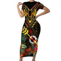 Papua New Guinea Chimbu Province Family Matching Short Sleeve Bodycon Dress and Hawaiian Shirt Papua Niugini Coat Of Arms With Flag Style - Wonder Print Shop