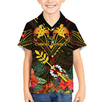 Papua New Guinea Chimbu Province Family Matching Short Sleeve Bodycon Dress and Hawaiian Shirt Papua Niugini Coat Of Arms With Flag Style - Wonder Print Shop