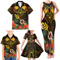 Papua New Guinea Chimbu Province Family Matching Tank Maxi Dress and Hawaiian Shirt Papua Niugini Coat Of Arms With Flag Style - Wonder Print Shop