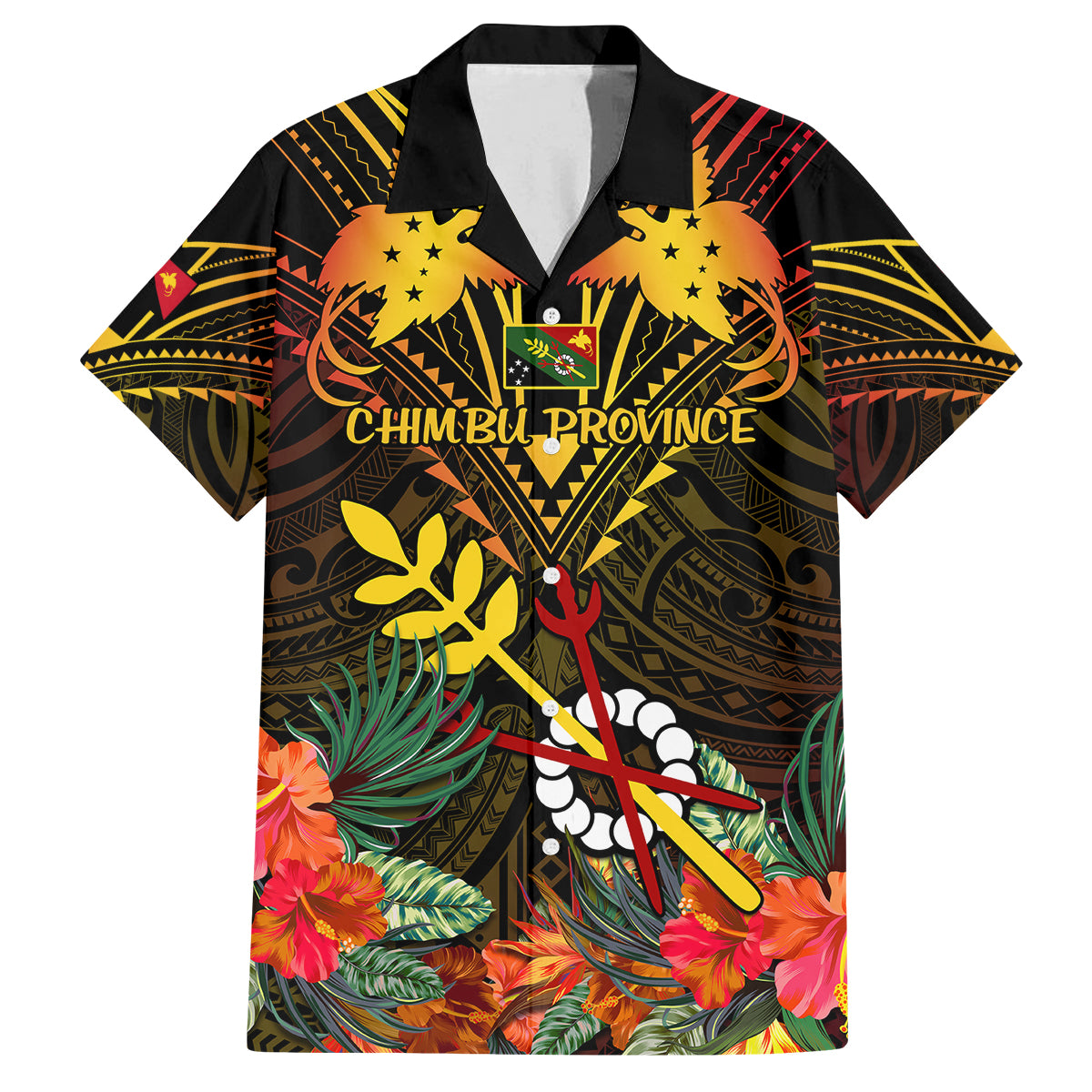 Papua New Guinea Chimbu Province Family Matching Tank Maxi Dress and Hawaiian Shirt Papua Niugini Coat Of Arms With Flag Style - Wonder Print Shop