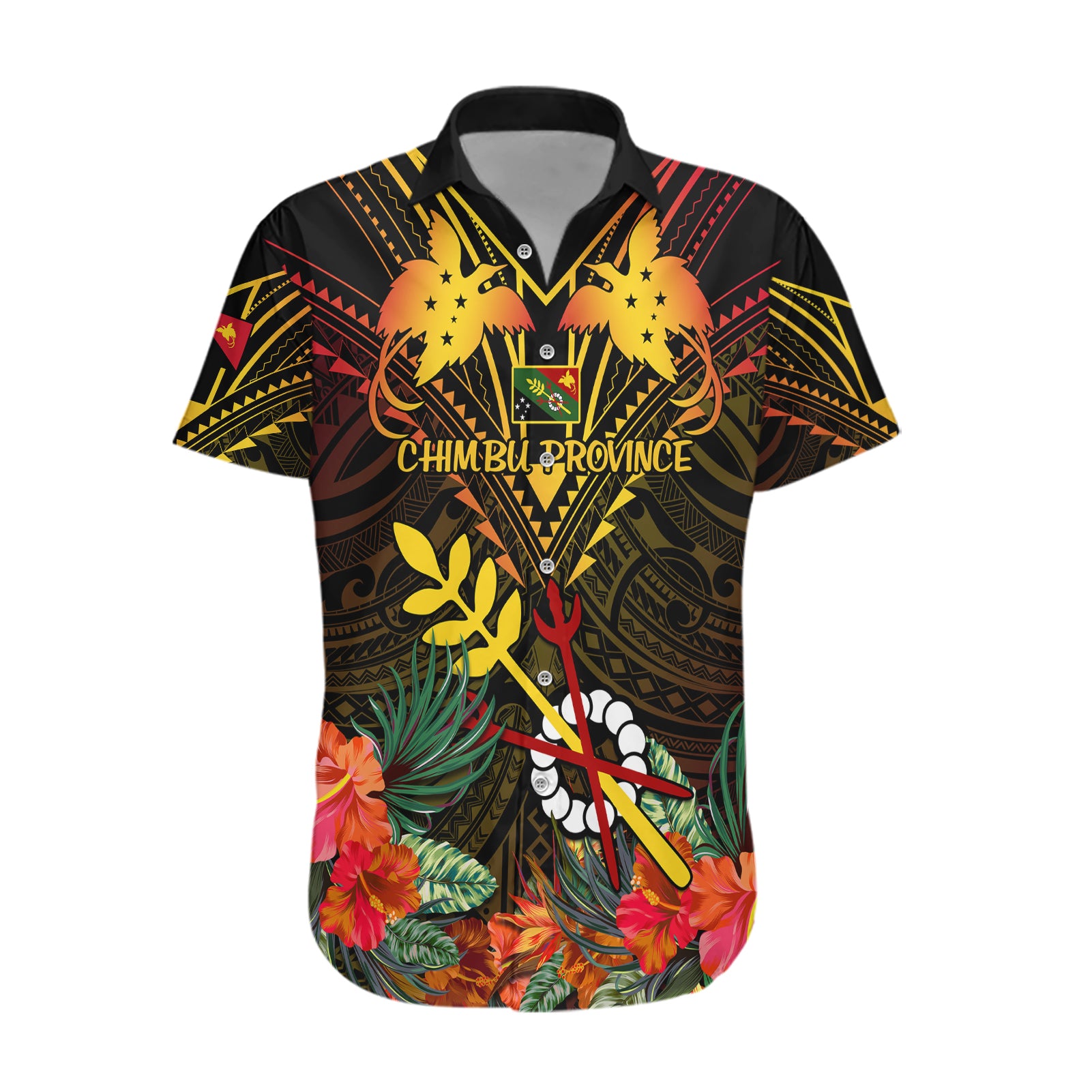 Papua New Guinea Chimbu Province Hawaiian Shirt Papua Niugini Coat Of Arms With Flag Style - Wonder Print Shop
