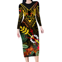 Papua New Guinea Chimbu Province Long Sleeve Bodycon Dress Papua Niugini Coat Of Arms With Flag Style - Wonder Print Shop