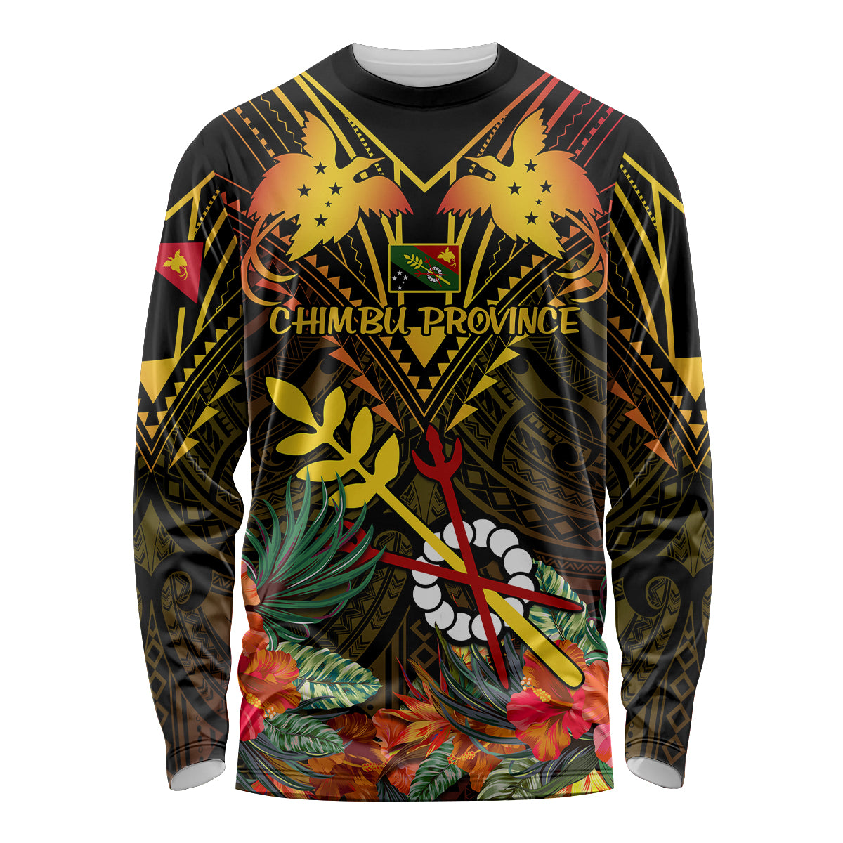 Papua New Guinea Chimbu Province Long Sleeve Shirt Papua Niugini Coat Of Arms With Flag Style - Wonder Print Shop