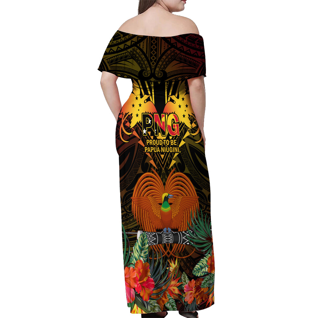 Papua New Guinea Chimbu Province Off Shoulder Maxi Dress Papua Niugini Coat Of Arms With Flag Style - Wonder Print Shop