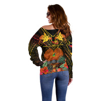 Papua New Guinea Chimbu Province Off Shoulder Sweater Papua Niugini Coat Of Arms With Flag Style - Wonder Print Shop