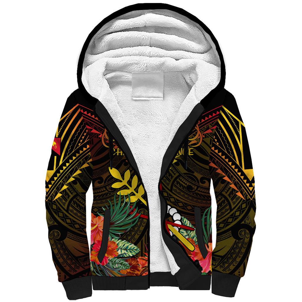 Papua New Guinea Chimbu Province Sherpa Hoodie Papua Niugini Coat Of Arms With Flag Style - Wonder Print Shop