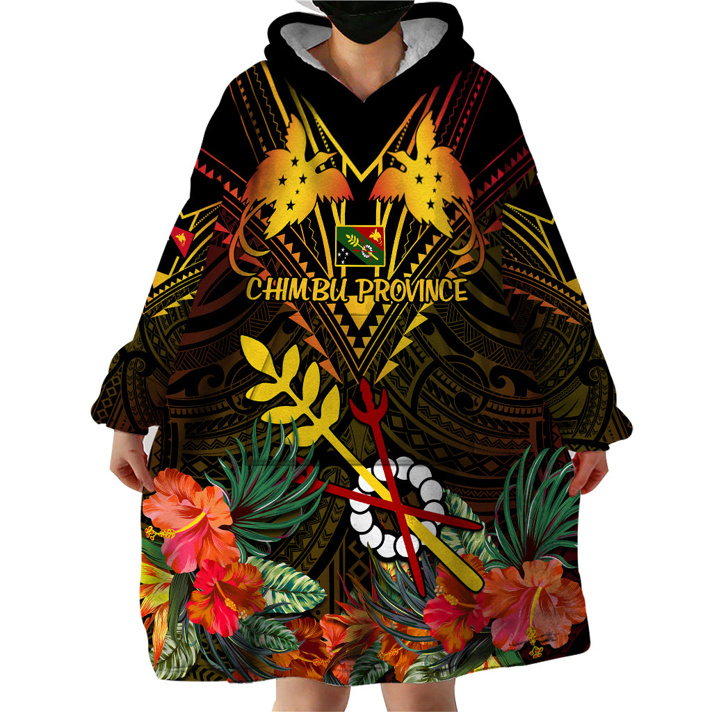 Papua New Guinea Chimbu Province Wearable Blanket Hoodie Papua Niugini Coat Of Arms With Flag Style - Wonder Print Shop