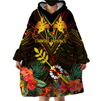 Papua New Guinea Chimbu Province Wearable Blanket Hoodie Papua Niugini Coat Of Arms With Flag Style - Wonder Print Shop