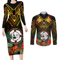 Papua New Guinea East New Britain Province Couples Matching Long Sleeve Bodycon Dress and Long Sleeve Button Shirts Papua Niugini Coat Of Arms With Flag Style - Wonder Print Shop