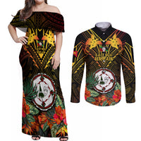 Papua New Guinea East New Britain Province Couples Matching Off Shoulder Maxi Dress and Long Sleeve Button Shirts Papua Niugini Coat Of Arms With Flag Style - Wonder Print Shop