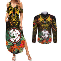 Papua New Guinea East New Britain Province Couples Matching Summer Maxi Dress and Long Sleeve Button Shirts Papua Niugini Coat Of Arms With Flag Style - Wonder Print Shop
