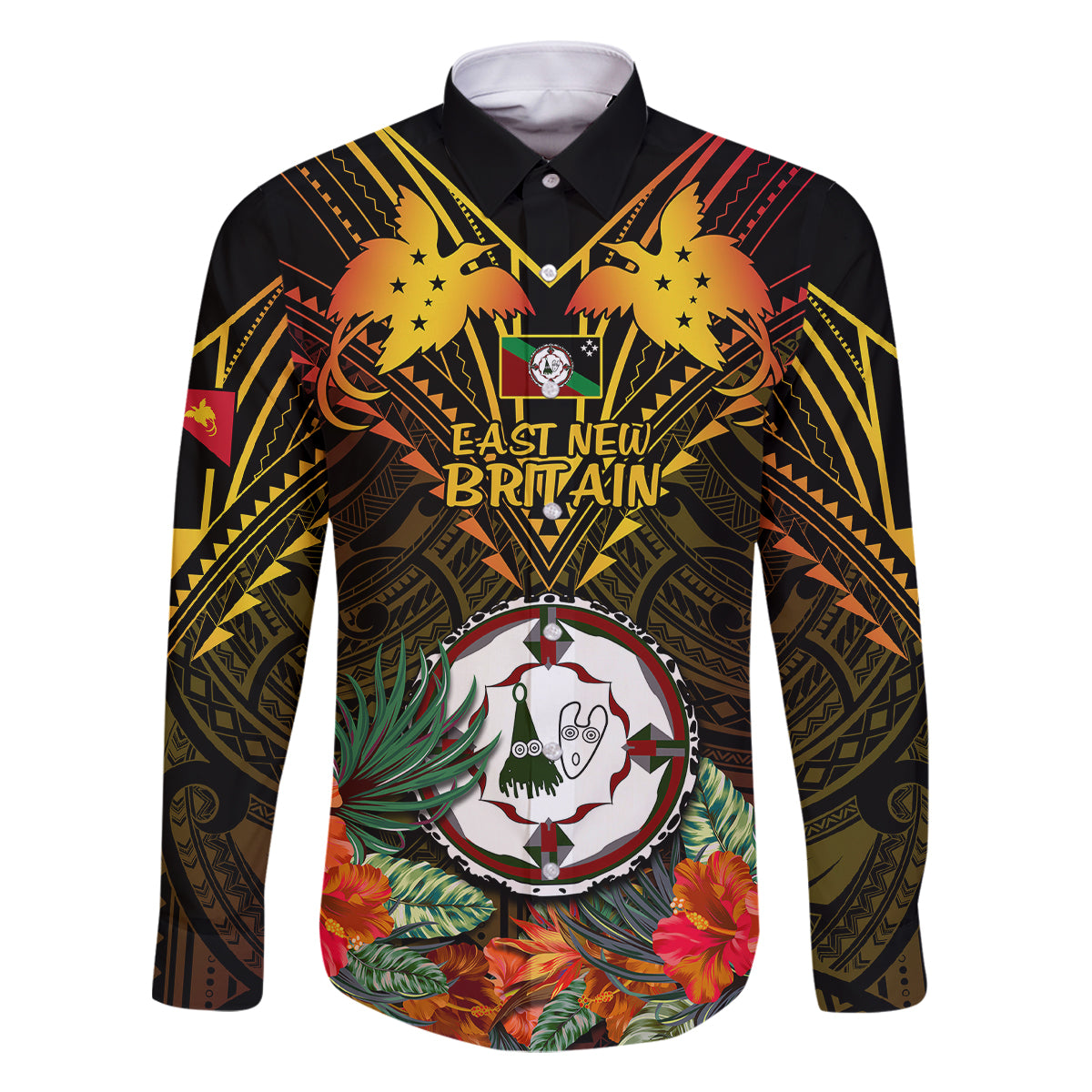 Papua New Guinea East New Britain Province Family Matching Long Sleeve Bodycon Dress and Hawaiian Shirt Papua Niugini Coat Of Arms With Flag Style - Wonder Print Shop