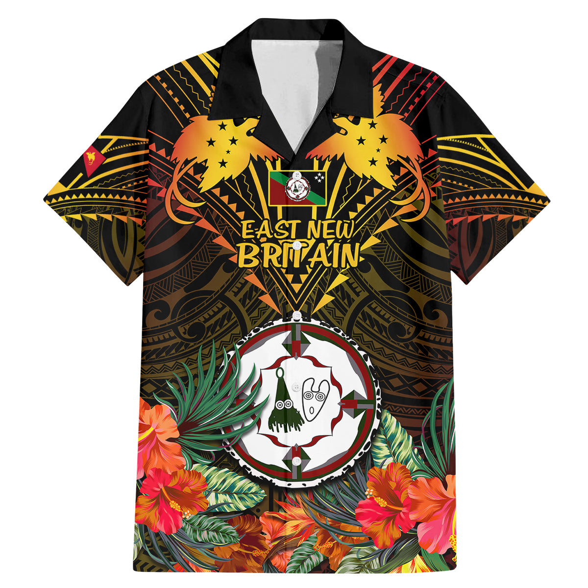 Papua New Guinea East New Britain Province Family Matching Mermaid Dress and Hawaiian Shirt Papua Niugini Coat Of Arms With Flag Style - Wonder Print Shop