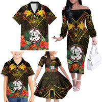 Papua New Guinea East New Britain Province Family Matching Off Shoulder Long Sleeve Dress and Hawaiian Shirt Papua Niugini Coat Of Arms With Flag Style - Wonder Print Shop