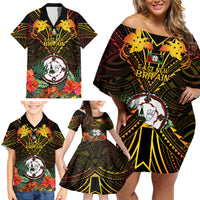 Papua New Guinea East New Britain Province Family Matching Off Shoulder Short Dress and Hawaiian Shirt Papua Niugini Coat Of Arms With Flag Style - Wonder Print Shop