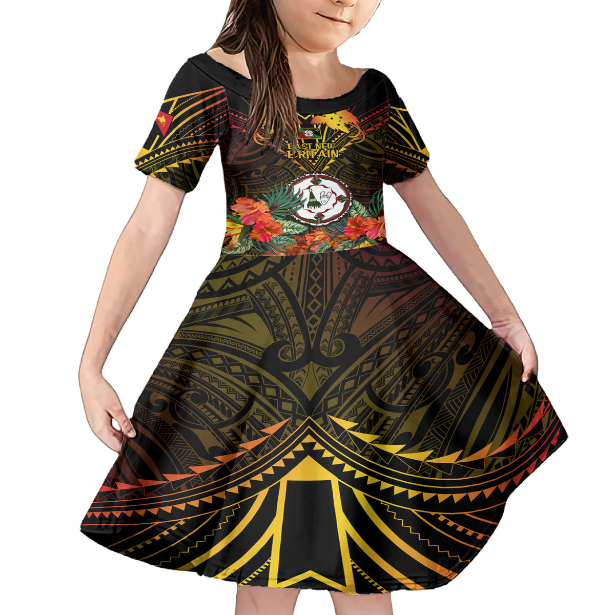 Papua New Guinea East New Britain Province Family Matching Short Sleeve Bodycon Dress and Hawaiian Shirt Papua Niugini Coat Of Arms With Flag Style - Wonder Print Shop