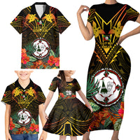 Papua New Guinea East New Britain Province Family Matching Short Sleeve Bodycon Dress and Hawaiian Shirt Papua Niugini Coat Of Arms With Flag Style - Wonder Print Shop