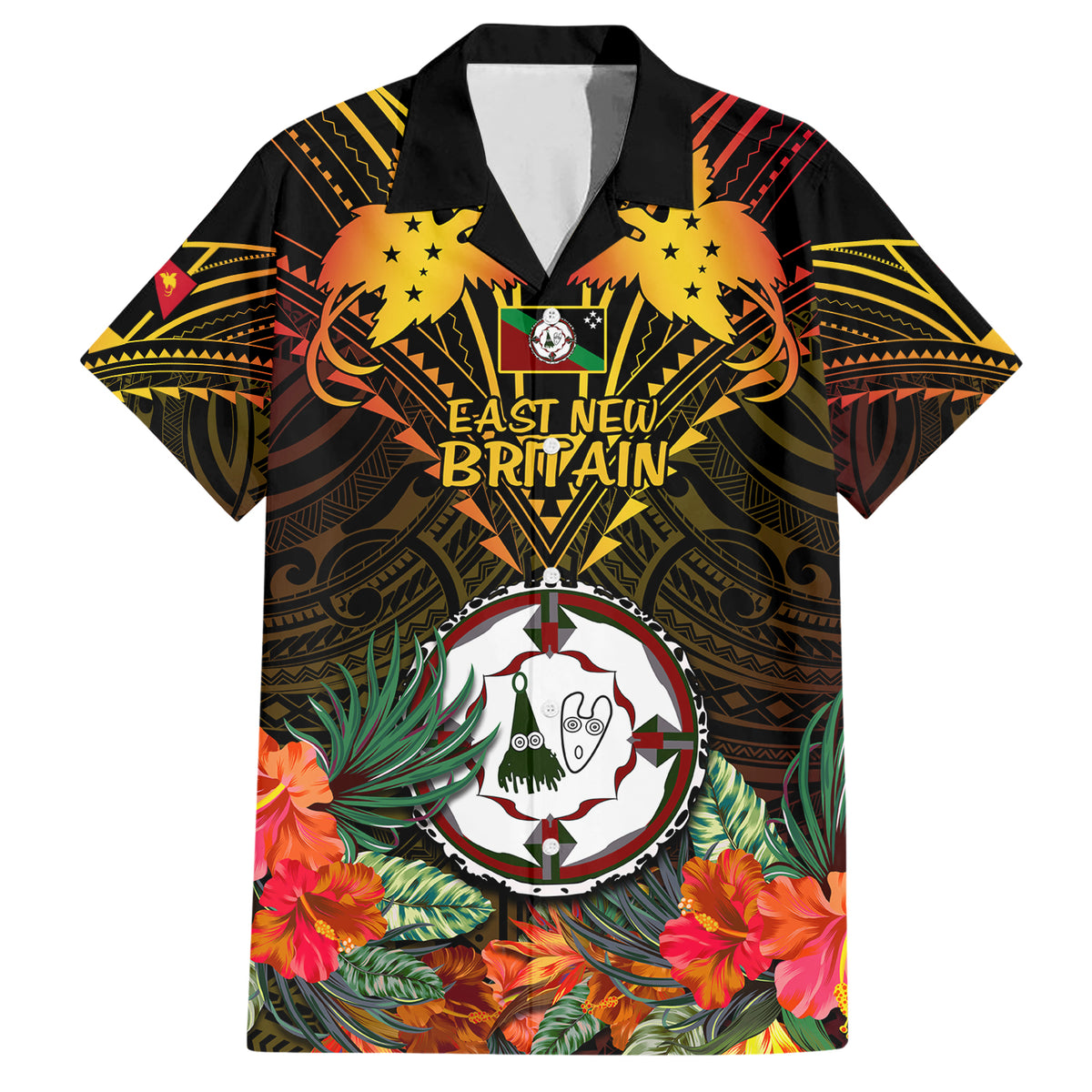Papua New Guinea East New Britain Province Family Matching Short Sleeve Bodycon Dress and Hawaiian Shirt Papua Niugini Coat Of Arms With Flag Style - Wonder Print Shop