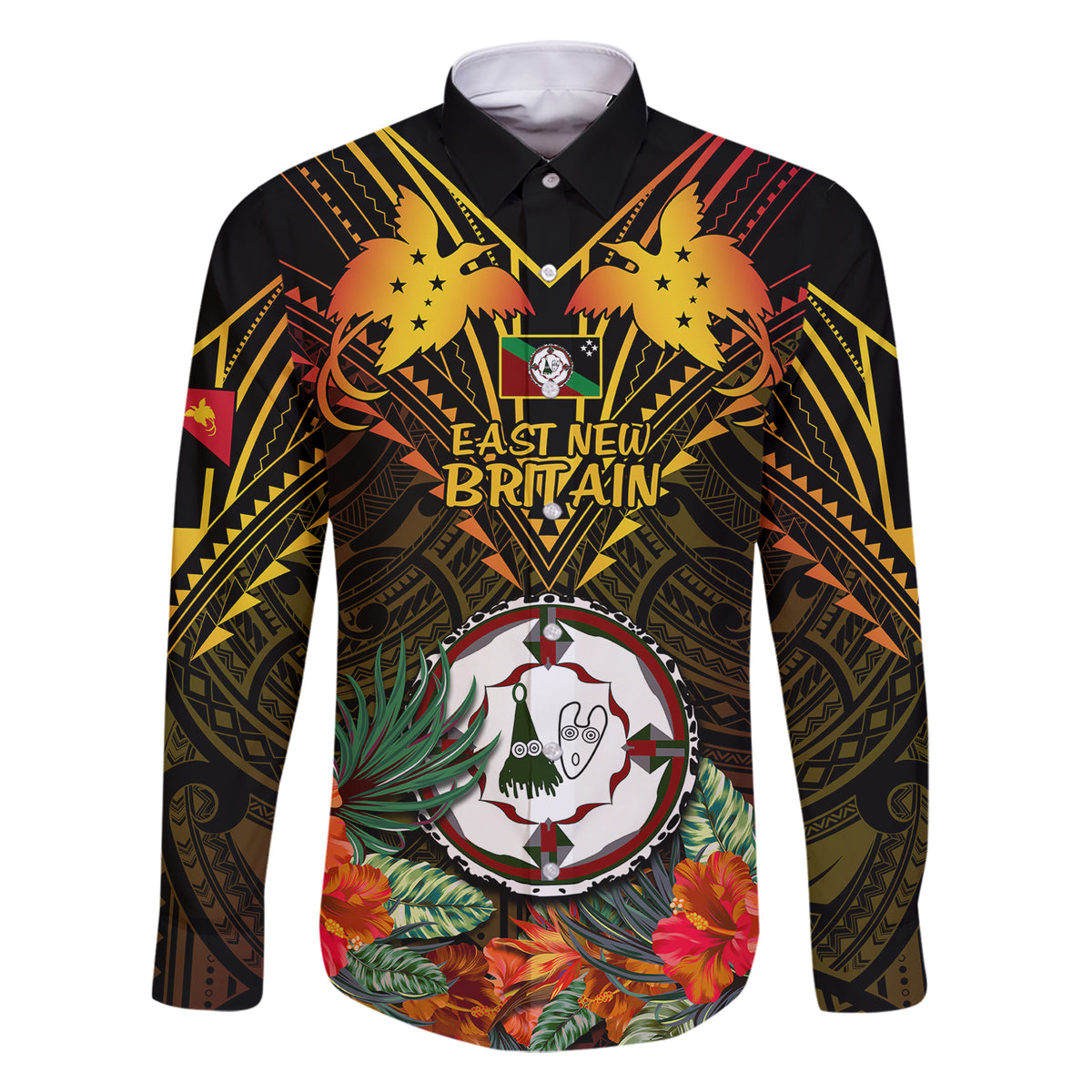Papua New Guinea East New Britain Province Family Matching Short Sleeve Bodycon Dress and Hawaiian Shirt Papua Niugini Coat Of Arms With Flag Style - Wonder Print Shop