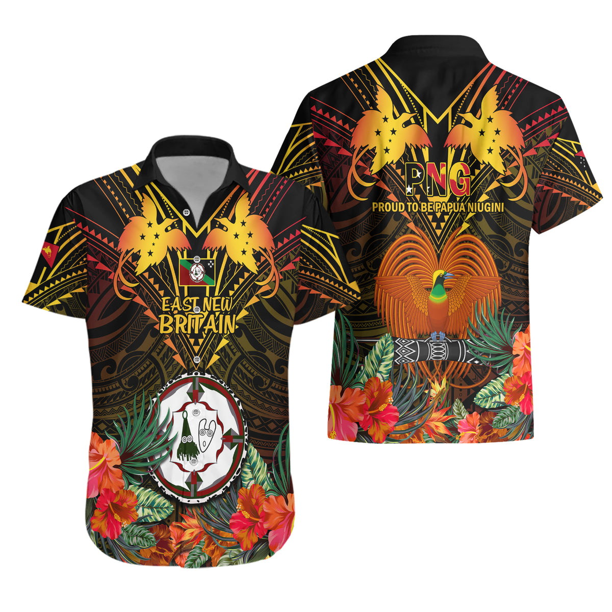 Papua New Guinea East New Britain Province Hawaiian Shirt Papua Niugini Coat Of Arms With Flag Style - Wonder Print Shop