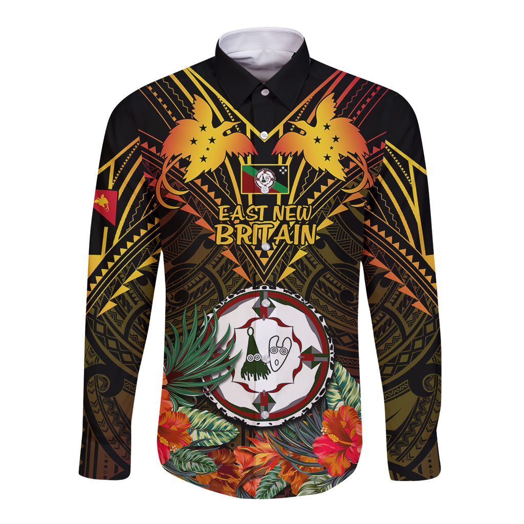 Papua New Guinea East New Britain Province Long Sleeve Button Shirt Papua Niugini Coat Of Arms With Flag Style - Wonder Print Shop