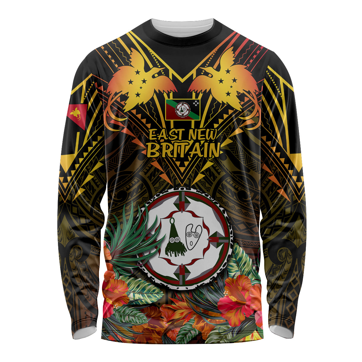 Papua New Guinea East New Britain Province Long Sleeve Shirt Papua Niugini Coat Of Arms With Flag Style - Wonder Print Shop
