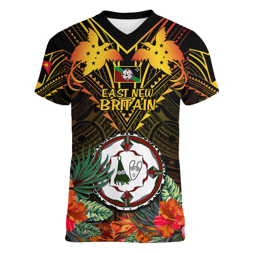 Papua New Guinea East New Britain Province Women V Neck T Shirt Papua Niugini Coat Of Arms With Flag Style - Wonder Print Shop