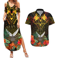 Papua New Guinea Western Province Couples Matching Summer Maxi Dress and Hawaiian Shirt Papua Niugini Coat Of Arms With Flag Style - Wonder Print Shop