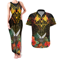 Papua New Guinea Western Province Couples Matching Tank Maxi Dress and Hawaiian Shirt Papua Niugini Coat Of Arms With Flag Style - Wonder Print Shop