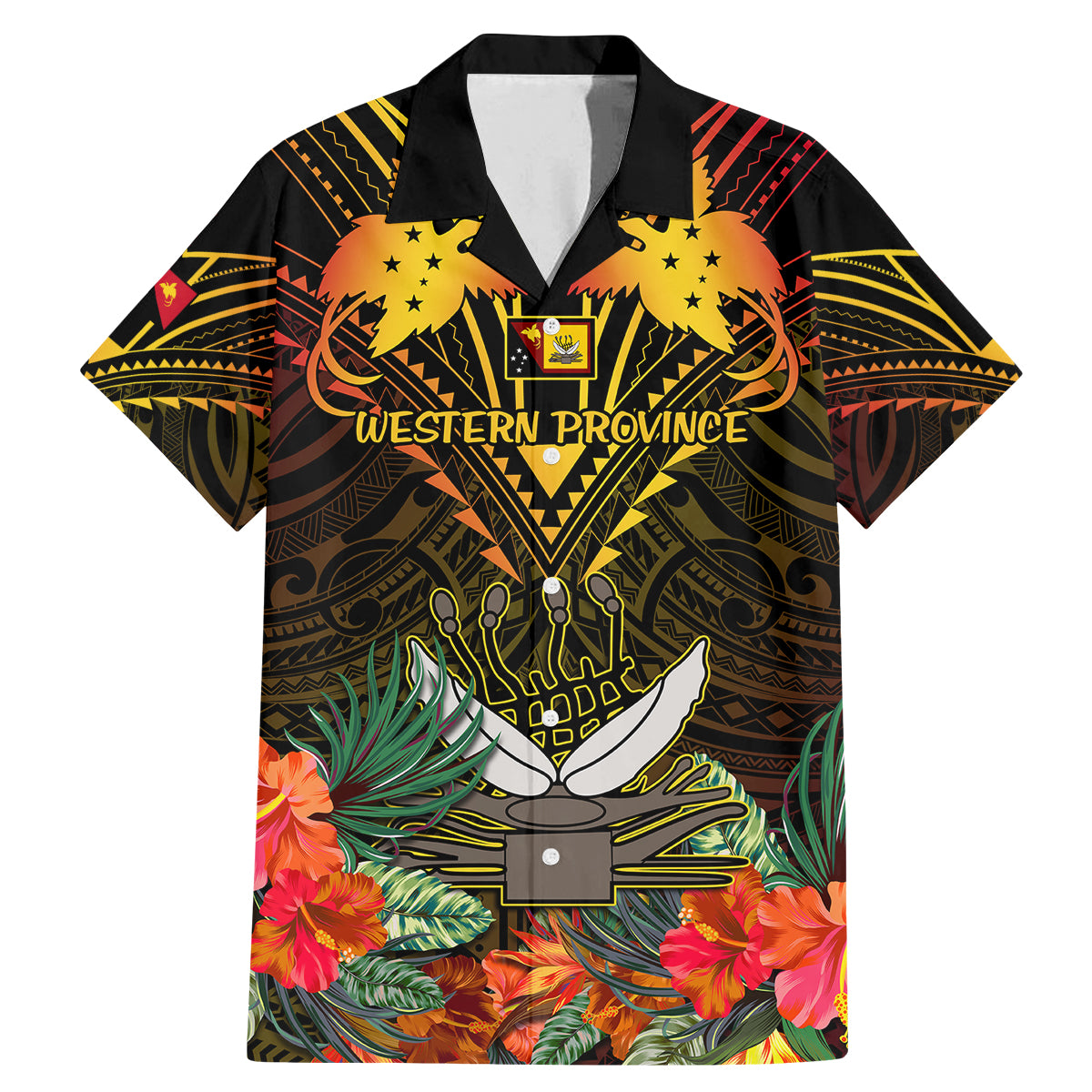Papua New Guinea Western Province Family Matching Mermaid Dress and Hawaiian Shirt Papua Niugini Coat Of Arms With Flag Style - Wonder Print Shop