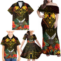 Papua New Guinea Western Province Family Matching Off Shoulder Maxi Dress and Hawaiian Shirt Papua Niugini Coat Of Arms With Flag Style - Wonder Print Shop