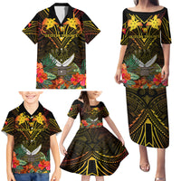 Papua New Guinea Western Province Family Matching Puletasi Dress and Hawaiian Shirt Papua Niugini Coat Of Arms With Flag Style - Wonder Print Shop