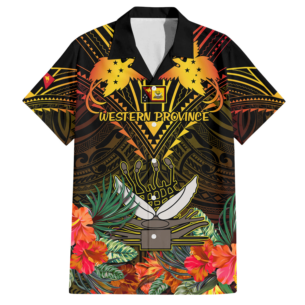 Papua New Guinea Western Province Family Matching Puletasi Dress and Hawaiian Shirt Papua Niugini Coat Of Arms With Flag Style - Wonder Print Shop