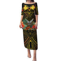 Papua New Guinea Western Province Family Matching Puletasi Dress and Hawaiian Shirt Papua Niugini Coat Of Arms With Flag Style - Wonder Print Shop