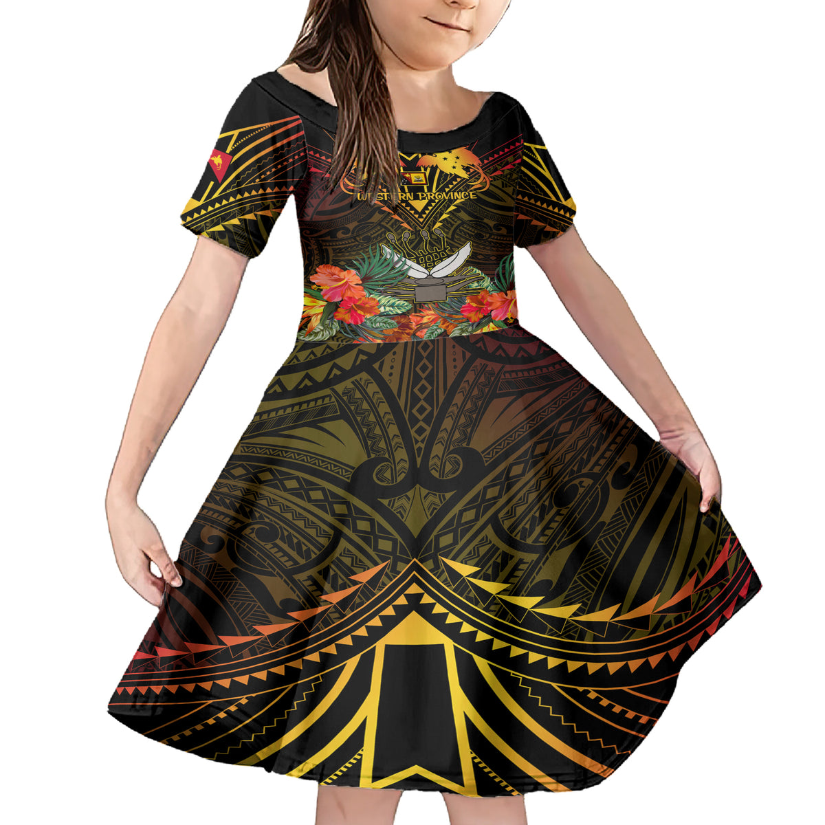 Papua New Guinea Western Province Family Matching Short Sleeve Bodycon Dress and Hawaiian Shirt Papua Niugini Coat Of Arms With Flag Style - Wonder Print Shop