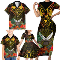 Papua New Guinea Western Province Family Matching Short Sleeve Bodycon Dress and Hawaiian Shirt Papua Niugini Coat Of Arms With Flag Style - Wonder Print Shop