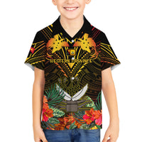 Papua New Guinea Western Province Family Matching Short Sleeve Bodycon Dress and Hawaiian Shirt Papua Niugini Coat Of Arms With Flag Style - Wonder Print Shop