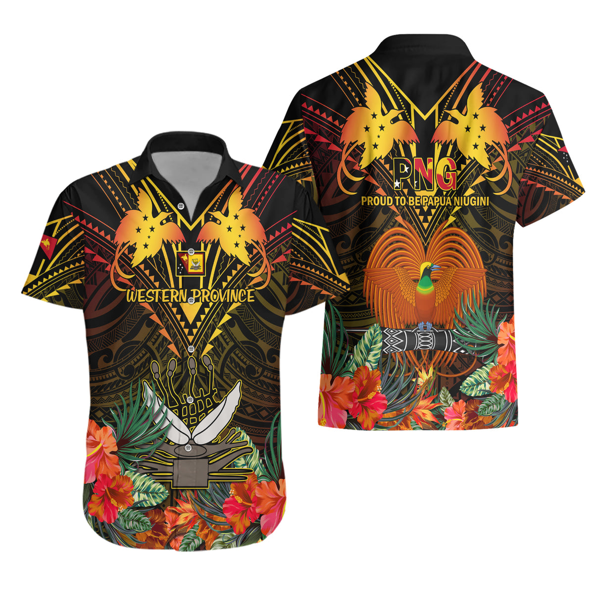 Papua New Guinea Western Province Hawaiian Shirt Papua Niugini Coat Of Arms With Flag Style - Wonder Print Shop
