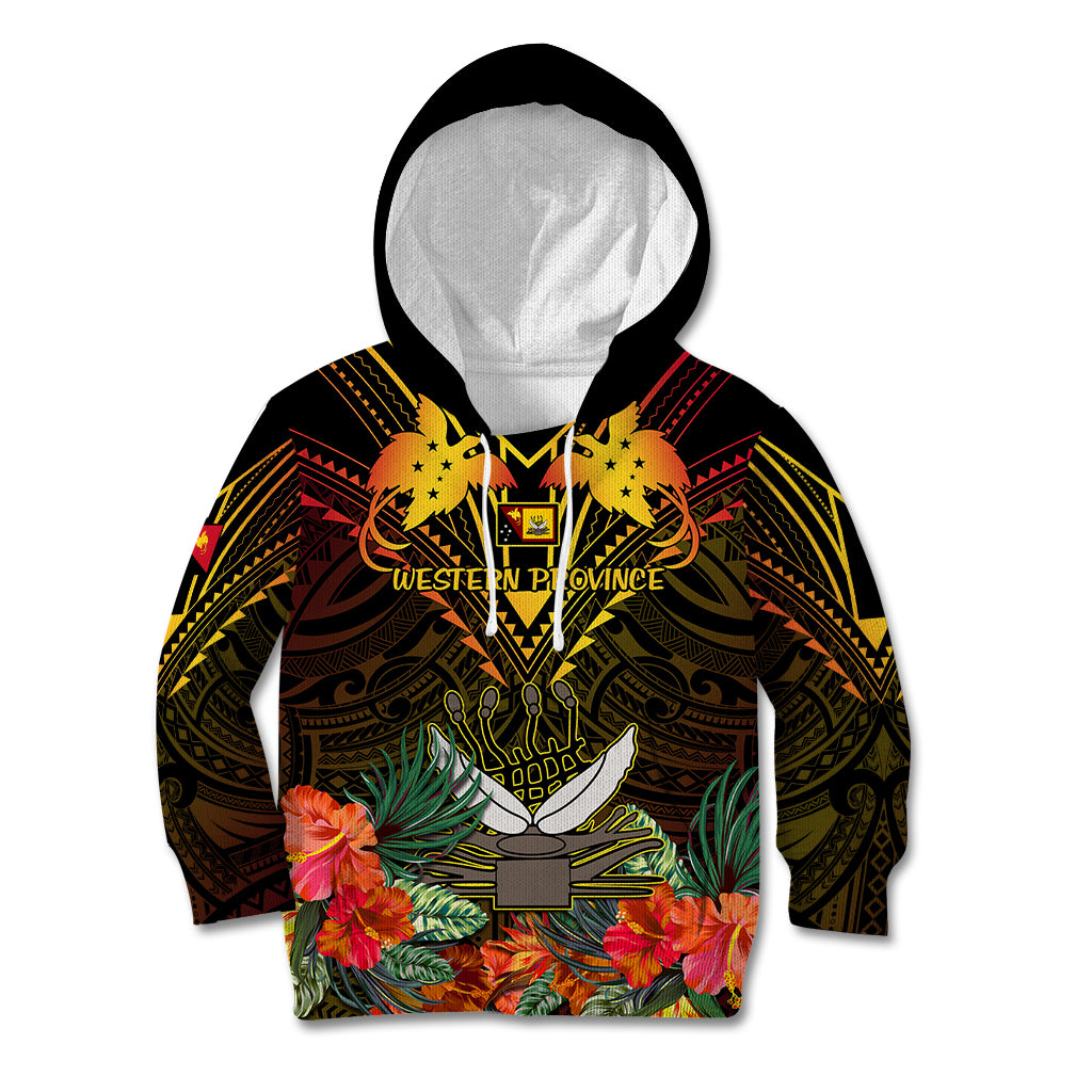 Papua New Guinea Western Province Kid Hoodie Papua Niugini Coat Of Arms With Flag Style - Wonder Print Shop