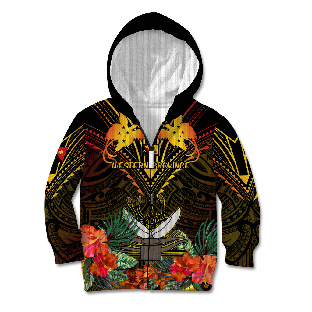 Papua New Guinea Western Province Kid Hoodie Papua Niugini Coat Of Arms With Flag Style - Wonder Print Shop