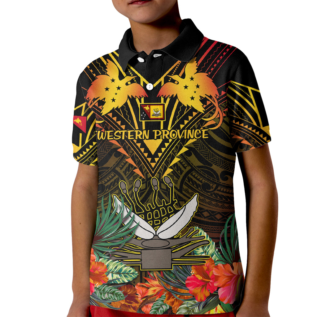 Papua New Guinea Western Province Kid Polo Shirt Papua Niugini Coat Of Arms With Flag Style - Wonder Print Shop