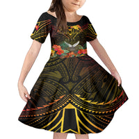 Papua New Guinea Western Province Kid Short Sleeve Dress Papua Niugini Coat Of Arms With Flag Style - Wonder Print Shop