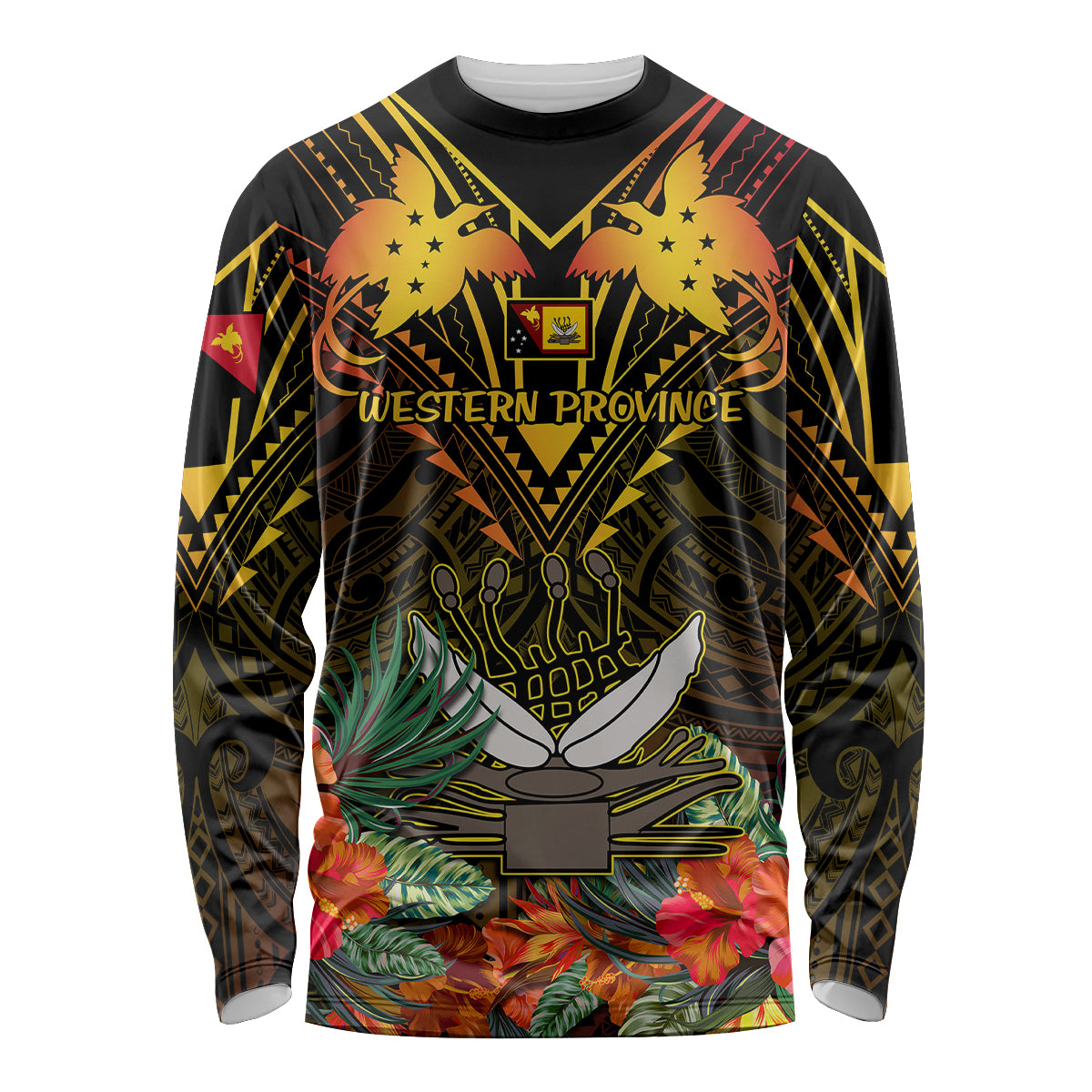 Papua New Guinea Western Province Long Sleeve Shirt Papua Niugini Coat Of Arms With Flag Style - Wonder Print Shop